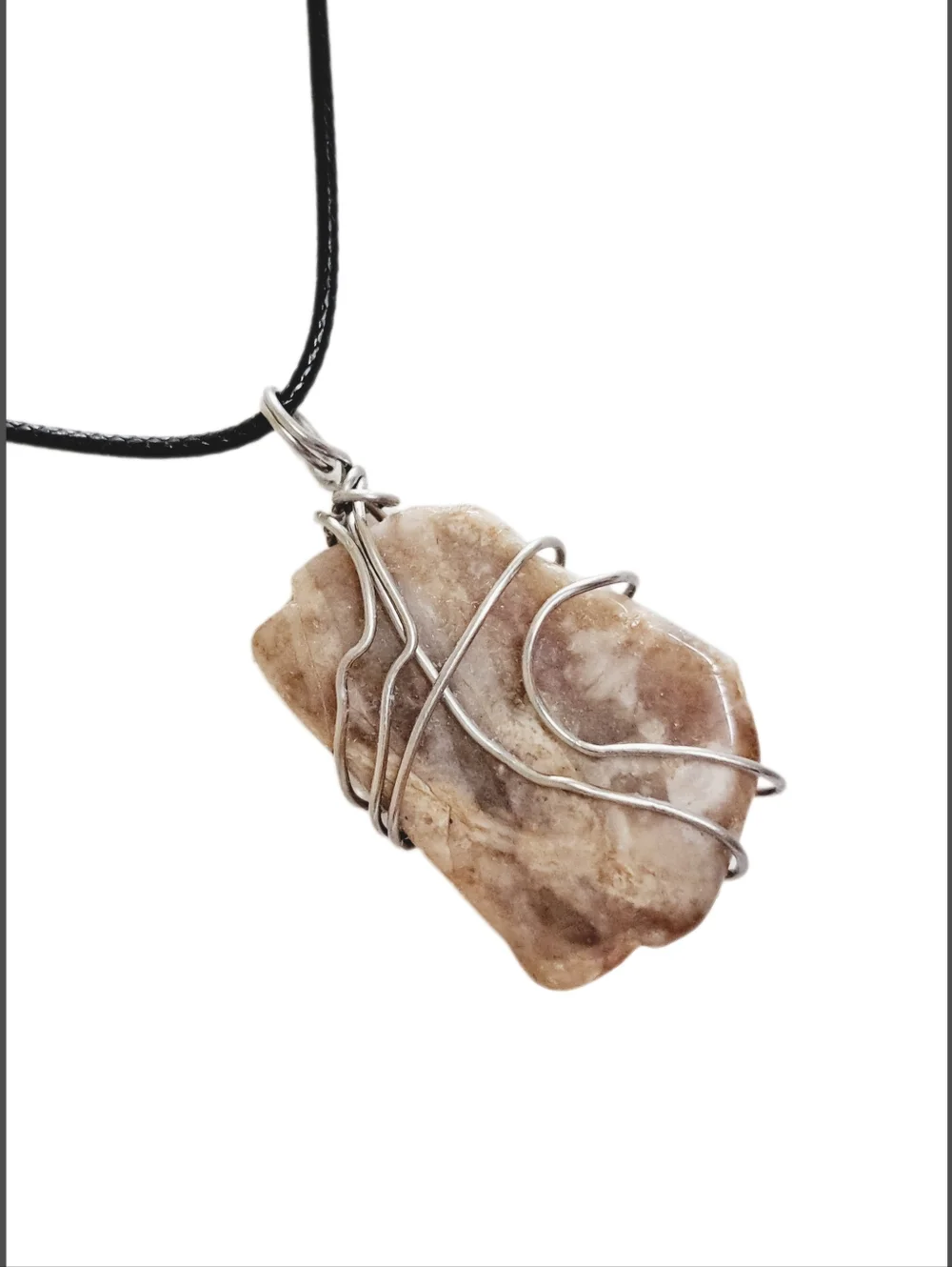 Genuine Jasper Double Sided Pendant w/ Black Cord Necklace NWOT
